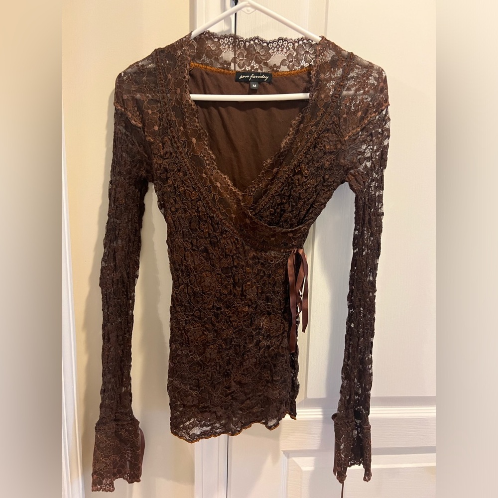 Vintage Ann Ferriday Rich Chocolate Brown Lace Top in Mint Condition!